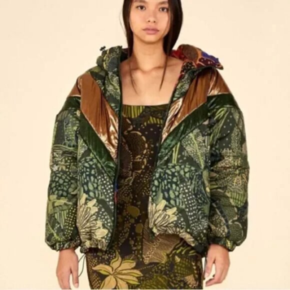 Farm Rio Reversible Metallic Cool Leopard Puffer Coat XS - Picture 1 of 8
